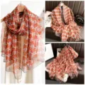 Orange H letter pattern long scarf sunscreen beach shawl for women summer thin wrap chic - 180x130cm / 21# Luxury H Orange