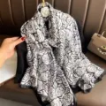 Black white rose print silk scarf women soft lightweight beach sun protection shawl wrap summer - 180x130cm / 27# Black and White Rose