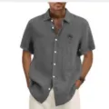 Camicia hawaiana grigia da uomo a maniche corte con stampa di palme per l'estate - 3XL / ML255272150-7