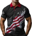 Men's 3D American Flag Print Polo Shirt Casual Short Sleeve Golf Shirt with Red Collar - ML26112205-26 / 3XL