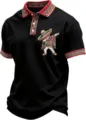 Men's Black Short Sleeve Polo Shirt with Ethnic Geometric Print and Sombrero Graphic Variant. - ML26112205-43 / 3XL