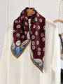 Wine red floral square scarf for women, vintage lightweight neckerchief for spring autumn. - 68*68cm / 40# Wine Red Floral