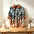 Retro horsebit chain print silk square scarf vintage elegant ladies spring shawl - 5# - Saddle Orange