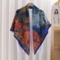 French vintage floral print square scarf sun protection women sheer silk scarf shawl wrap - 5# Floral Cluster