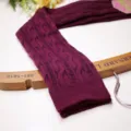 Detailed view of women's cable knit over knee socks in burgundy winter thermal hosiery. - One Size / Burgundy