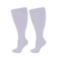 Plus size white compression calf socks for sports fitness and daily wear, high elastic support. - White