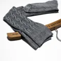 Grey cable knit over-the-knee socks for women, cozy winter long stockings, casual style. - One Size / Light Gray