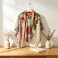 Vintage floral silk cotton large square scarf 110cm spring summer elegant shawl wrap - #8 Rose Pink