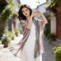 Striped tie-dye viscose crinkle thin scarf breathable summer shawl for women sun protection - #2 - Pink