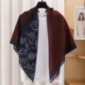 French vintage floral print large square scarf elegant chiffon sunscreen shawl for women new - 4# Floral Vine Red
