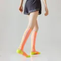 Women compression sports socks running fitness athletic long calf socks neon orange - One Size (Size 35-42) / Orange