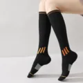 Black athletic compression calf socks for women, breathable sports running fitness socks. - Size 35-39 / Black