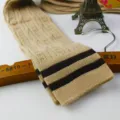 Beige cable knit over the knee socks with double stripes, vintage style cute winter warm hosiery. - One Size / Cable Knit with Two Stripes - Beige