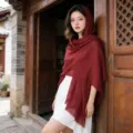Oversized solid color lightweight scarf shawl for women, elegant beach wrap and daily wear. - Wine Red