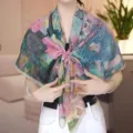 French retro art print square scarf for women, lightweight sheer silk feel shawl and neckerchief. - 19# Flowers in Full Bloom