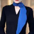 Detailed view of the elegant blue rose flower scarf choker, soft chiffon fabric. - Rose Collar Scarf / Blue