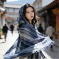 2026 New Striped Tie-Dye Rayon Crinkle Thin Scarf Breathable Sunscreen Shawl Blue Color - Blue