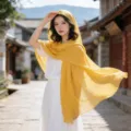 Lightweight solid color oversized cotton shawl scarf for women beach wrap and daily wear yellow - Yellow