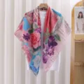 Vintage floral square scarf lightweight sun protection shawl chic fashion neckerchief 110cm - 1#-Fragrant Rose