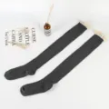 Japanese style dark grey over knee high socks with delicate lace trim cute daily wear - Dark Gray