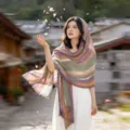 Multicolor striped tie-dye crinkle cotton scarf, lightweight breathable sun protection shawl. - 16# Green