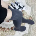 Dark grey knitted over-the-knee socks, ribbed long stacking socks for women fall winter. - One Size / Fine Ribbed Dark Grey