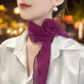 Elegant women's purple chiffon rose collar clip scarf, lightweight, soft, perfect for spring and summer. - Rose Collar Scarf / Purple