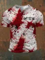 Men's 3D blood splatter print short sleeve Henley polo shirt casual novelty tee top. - ML259111102-21 / 3XL