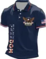 Men's 3D Patriotic Eagle Polo Shirt Casual Short Sleeve Golf Shirt Blue size S-XXL - ML259111102-22 / 3XL