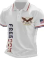 Men's white polo shirt featuring American eagle and freedom print for casual wear. - ML259111102-23 / 3XL