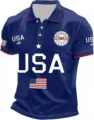 Mens short sleeve polo shirt USA flag 3D print casual summer sportswear navy blue - 3XL / Tops / Blue