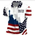 Men's 3D American Flag Print Polo Shirt Casual Short Sleeve Patriotic Golf Polo Top - ML26112205-40 / 3XL