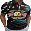 Men's 3D American Flag Eagle Print Polo Shirt Short Sleeve Zip Casual Summer Top Apparel - ML26112205-50 / 3XL