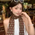 Chiffon polka dot scarf for women, lightweight soft summer neck scarf, elegant fashion design. - Ribbon Scarf / Brown Polka Dot