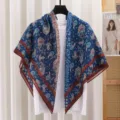 French vintage print square scarf lightweight sun protection shawl stylish neckerchief - 12# - Enchanting National Style
