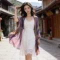 Stylish striped tie-dye crinkle lightweight sun protection scarf shawl for women daily wear. - #19 - Purple