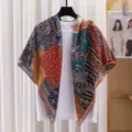 French vintage print square scarf bohemian sheer shawl lightweight neckerchief for women styling. - 13# - Floral Patchwork