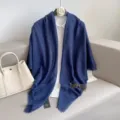 Solid color large square scarf for women, versatile cotton linen feel shawl for air conditioning room. - Navy Blue