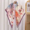 French vintage print square scarf 110cm lightweight silk shawl for women sun protection - No. 10 - Color-Block Oil Painting