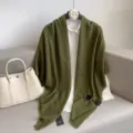 Olive green solid color square scarf cotton linen feel versatile shawl for women air conditioning room - Army Green