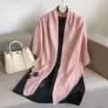 130cm large square scarf cotton linen feel solid color shawl versatile women fashion wrap soft - Light Pink