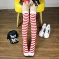 Red and white striped over-the-knee socks for women, stylish JK student long stockings variant. - One Size / Horizontal Stripes in Red and White