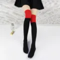 Red and black color-blocked over-the-knee socks, classic JK style cute thigh high stockings. - Knee High Black & Red