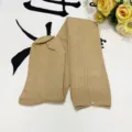 Women's knitted over-the-knee long socks, solid color vertical stripe slouch socks for autumn. - One Size / Fine Striped Beige