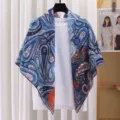 French vintage blue paisley print sheer square scarf, elegant sun protection shawl for women. - 8# Blue Paisley