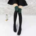 High knee JK socks for women, black and green color block knit long stockings for autumn. - Knee High Black + Dark Green