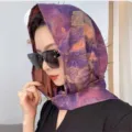 Floral satin silk headscarf women sun protection stylish purple hijab scarf wrap hat. - Purple Abstract