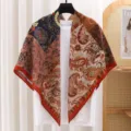 French retro print large square scarf, lightweight sun protection silk scarf shawl for women. - 15# - Paisley Red