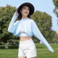 Ice silk sun protection clothing women outdoor UV-resistant breathable long sleeve bolero - One Size / Light Blue