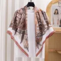 French retro feather print square scarf, elegant lightweight sun protection shawl for women. - 16# - Wings